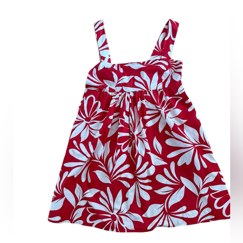 Gap Poplin Tie Back Minidress NWT Red and White Bold Floral Hawaiian Pockets